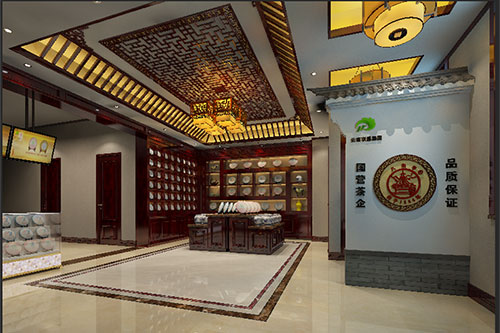 松阳古朴典雅的中式茶叶店大堂设计效果图