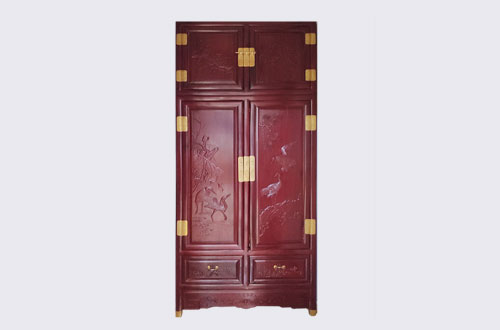 松阳高端中式家居装修深红色纯实木衣柜